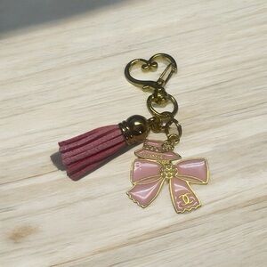 Pink and Gold Bow Keychain with Tassel